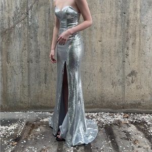 Amarra Silver Prom Dress